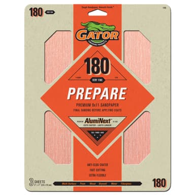 Gator Hojas de lijado de Oxido de Aluminio Premium de grano 180 x 3 unidades