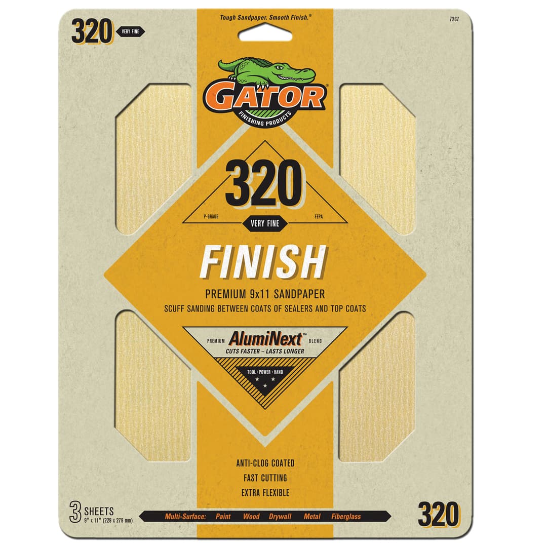 Gator Hojas de lijado de Oxido de Aluminio Premium de grano 320  x 3 unidades