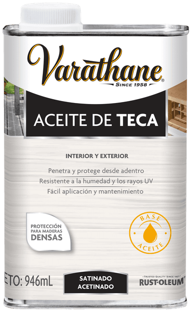 Óleo de teca para madeira de interior e exterior.
